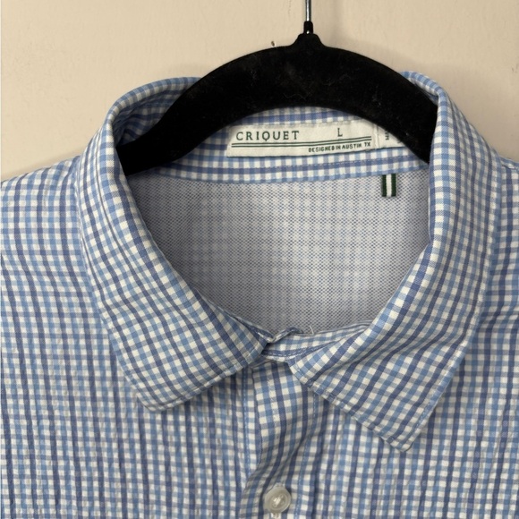 Criquet Men’s Blue Plaid Polo Golf Shirt Large Button Up Short Sleeve - Picture 2 of 5